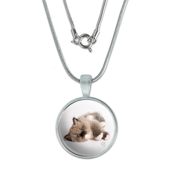 Miradoll Ragdoll Kitten Cat Brown Lazy 0.75" Pendant with Sterling Silver Plated Chain