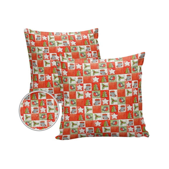 Pack of 2 Outdoor Pillow Covers, Christmas Pentagram Socks Xmas Tree in Red White Geometric Waterproof Square Throw Pillowcase Cushion Decorative Pillow Covers for Couch Patio Tent, 18x18 in