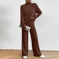 thumbnail image 2 of Womens Sweater Sets 2 Piece Outfits Long Sleeve Turtleneck Knit Pullover Sweater Top and Ribbed Wide Leg Pants Coffee L, 2 of 6