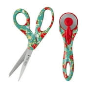 The Pioneer Woman Teal Vintage Floral 45mm Rotary & 8"Pointed Scissors Set, High School