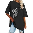 thumbnail image 2 of WREESH Women's Oversized Round-Neck T-Shirt Casual Printed Short Sleeve Top Black, 2 of 5