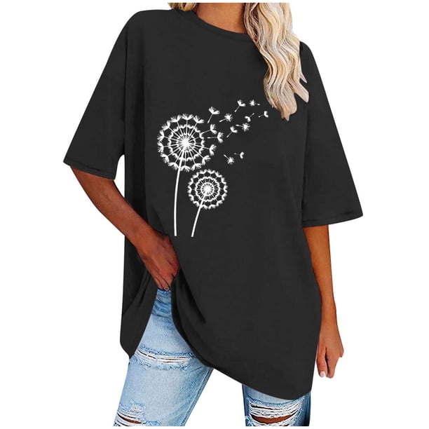 Camisetas de Manga Corta para las Mujeres Impreso Cuello Redondo Suelto Camiseta, Casual Cuatro Estaciones Blusa para el Hogar