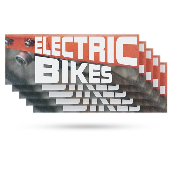 Electric Bikes Vinyl Decal 5 Pack of 24 Inch x 9 Inch Weatherproof Heavy-Duty Adhesive Backing | Green Transport, Convenient Rentals, Modern Commuting | Made in USA