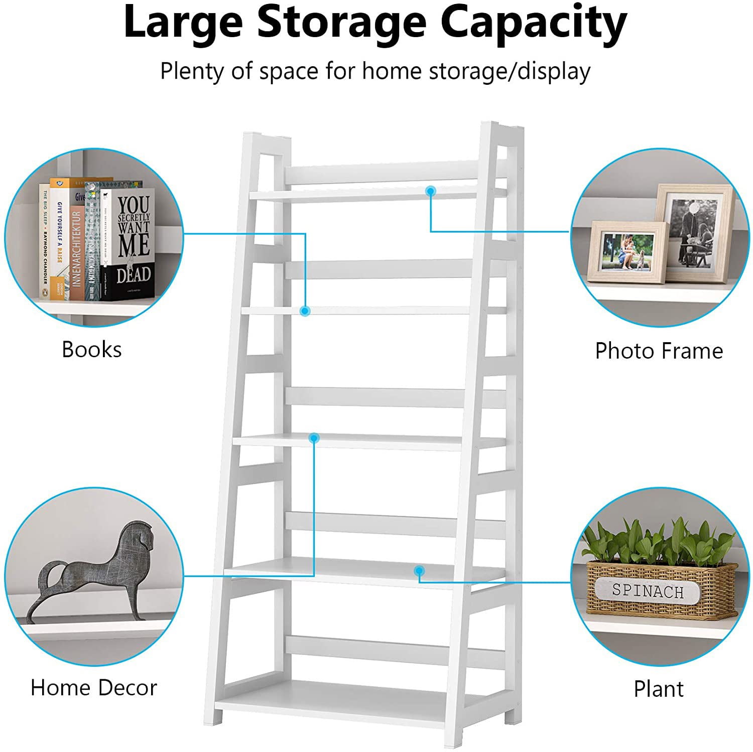 Private Jungle 5-Tier Bookshelf Modern Bookcase, 5 Shelf Ladder Shelf Book Storage Shelf Organizer for Living Room, Home Office (White) Private Jungle 5-Tier Bookshelf Modern Bookcase, 5 Shelf Ladder Shelf Book Storage Shelf Organizer for Living Room, Home Office (White)