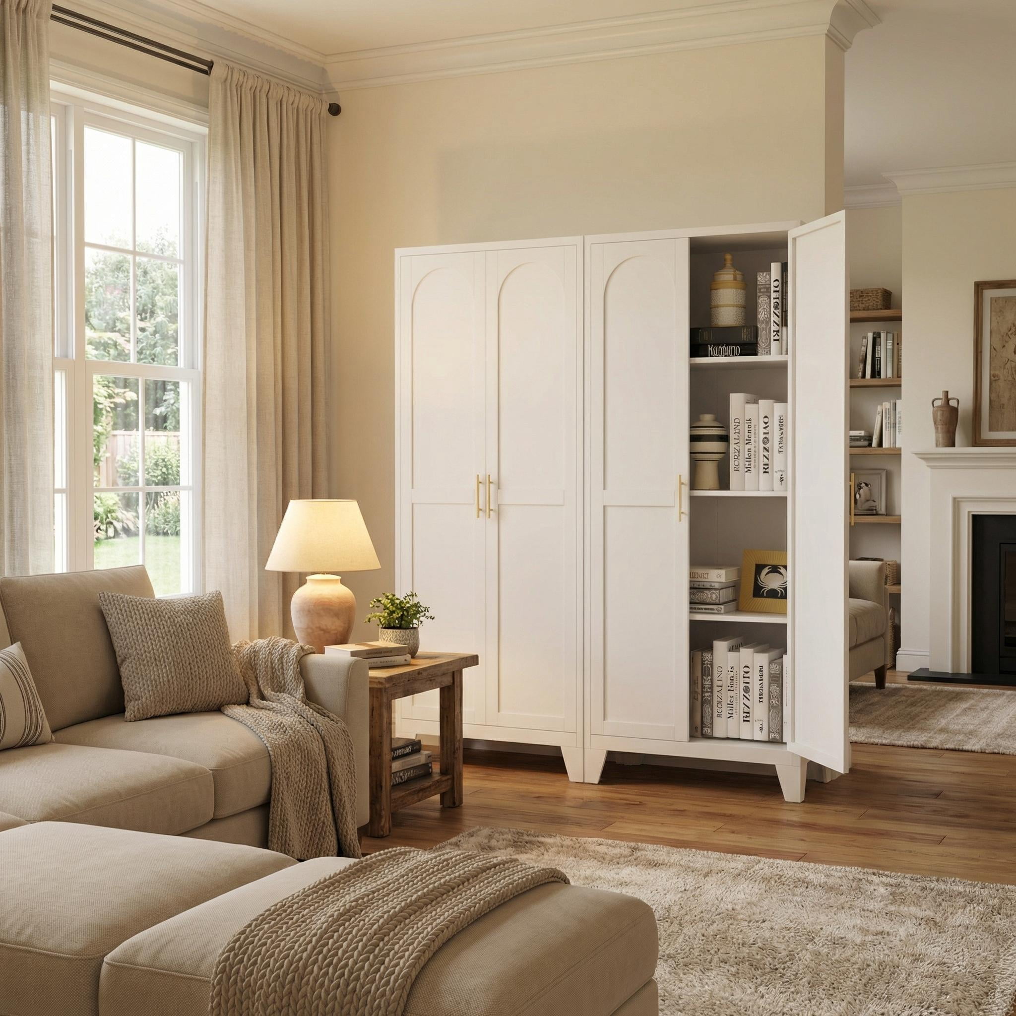 Homy Casa 60.8" White Tall Storage Cabinet with 4 Adjustable Shelves for Kitchen, Pantry Cupboard
