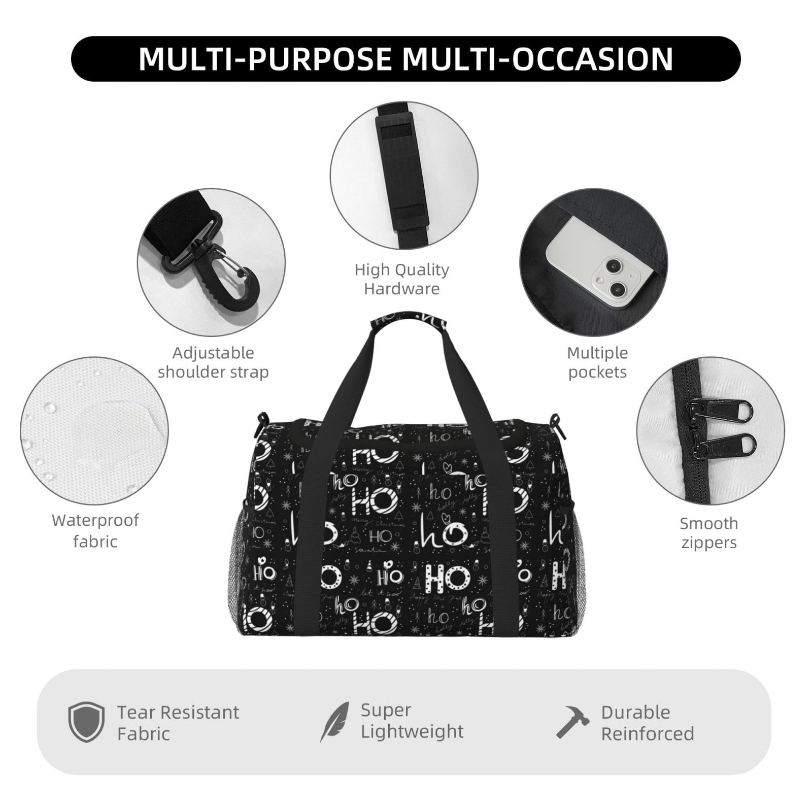Fuzoiu Ho-Ho-Ho 2 Print Travel Duffle Bag,Carry On Tote Bags,Duffel Bag,Sport Gym Bag, Hospital Bag for Labor and Delivery, Overnight Bag,Luggage Bag