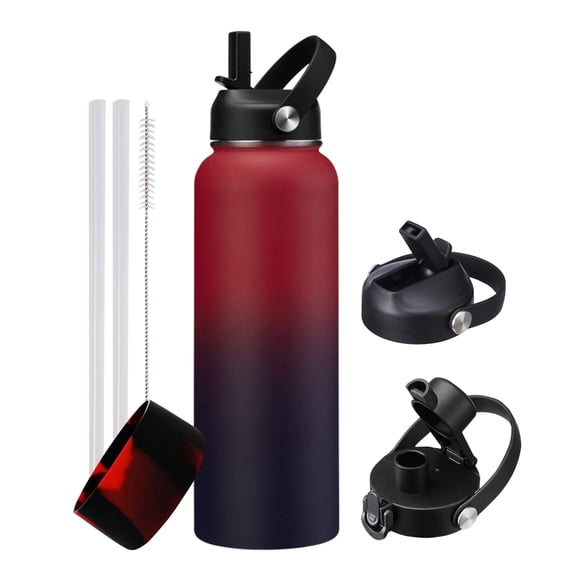 40oz Insulated Water Bottle - Keep Cold-48H Hot-24H, Vacuum Water Flask with Straw & Spout Lid, Protective Boot, Reusable Sport Stainless Steel Water Bottle