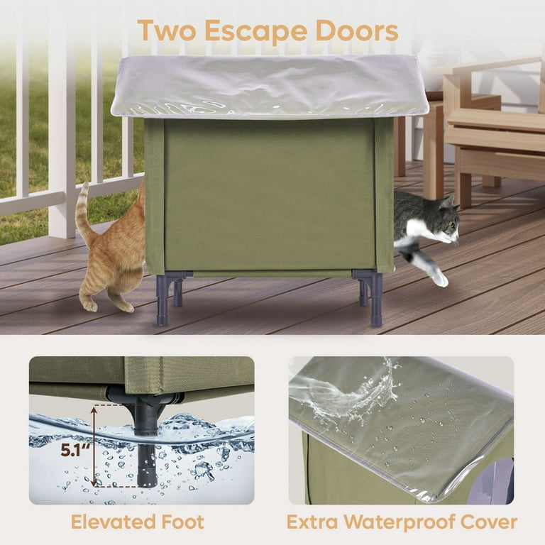 Bestier Outdoor Cat House Weatherproof Insulated Feral Cat Shelter with Removable Cushion and Escape Door Green Large