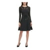TOMMY HILFIGER Womens Black Long Sleeve Fit + Flare Party Dress Petites 6P