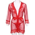 thumbnail image 6 of Lindreshi Bath Robes Female Women V-neck Lace Sexy Lingerie Underwear Bathrobe Mesh Robe with Thong + Belt, 6 of 8