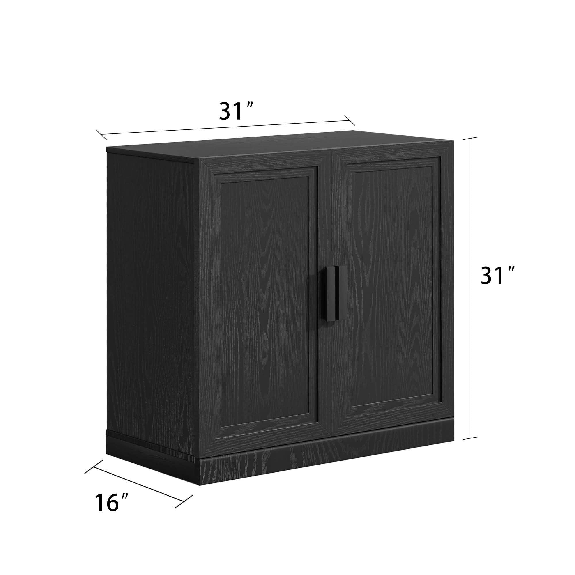 MAYEERTY 31x31x16 Inch Black Wood Grain Storage Cabinet with Solid Wood Door for Living Room