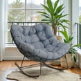 thumbnail image 4 of Oversized Rocking Chair, E-Coated Papasan Rocking Chair with Cushion, Outdoor Rocker Recliner Chair, Movie Chair, Livingroom Chair, Grey, 4 of 9