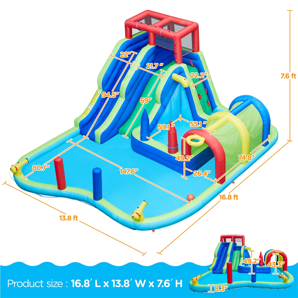Yaheetech Double Lane Inflatable Water Slide for Kids, Blue