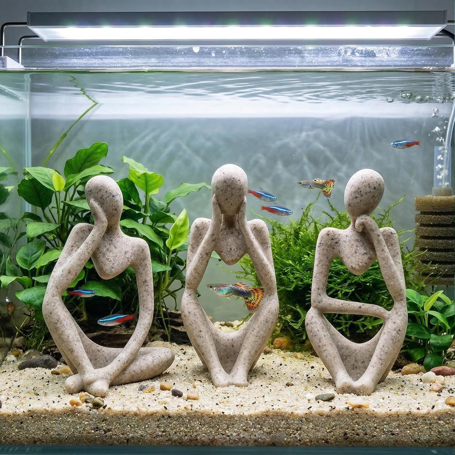 Fish Tank Decorations – Abstract Resin Ornaments for Betta, Shrimp & Turtle Aquariums – Modern Sandstone-Style Aquarium Décor for Freshwater & Saltwater Tanks(Combination)