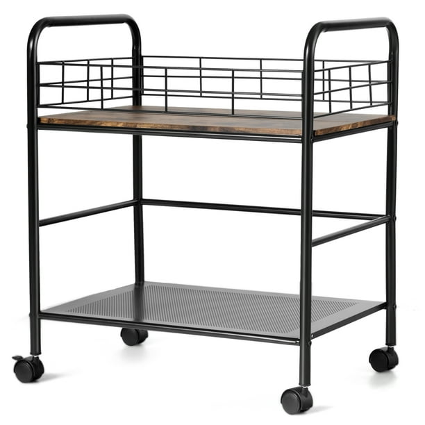 Costway 2Tier Storage Rolling Cart Trolley W/Lockable Wheels Organizer