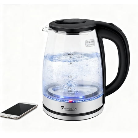 LapEasy 1.8L Glass Electric Tea Kettle, Fast Boil Water Warmer with Auto Shut Off and Boil Dry Protection Tech for Coffee, Tea
