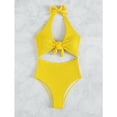 thumbnail image 3 of Traje de baño de una pieza para mujer, cintura alta, ahuecado, sin espalda, con nudo en el busto, traje de baño amarillo L, 3 of 8