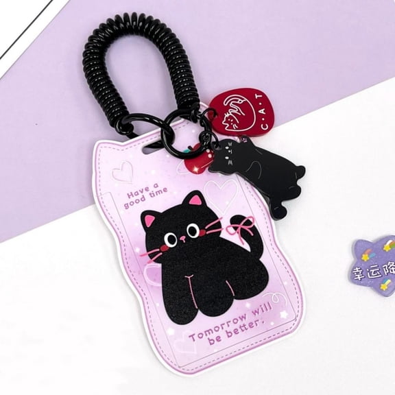Y2k Acrylic Photocard Holder Cartoon Cat Card Holder Bank Business Work ID Badge Holder Student Bus Card Protection Case with Neck Strap Pendant