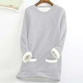 thumbnail image 2 of AherBiu Plus Size Fleece Lined Tops for Women Thermal Warm Top Tees with Pockets Long Sleeve Crew Neck Pullover, 2 of 4