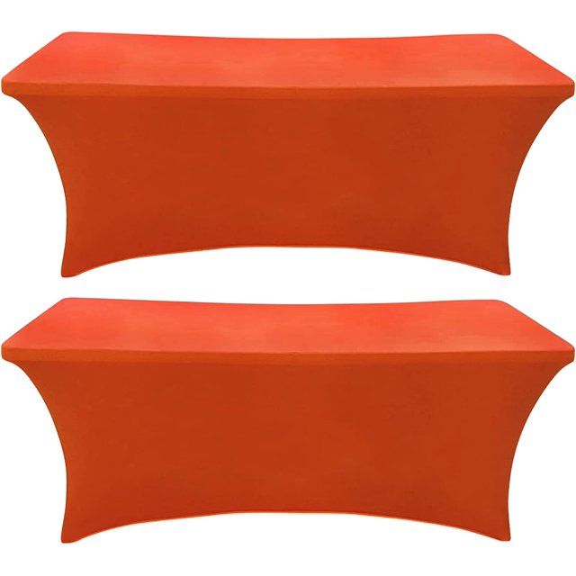 GHSDFBB 2 Pack 8 Ft Orange Table Cover Fitted Rectangular Tablecloth Stretchable Fabric Lycra Table Cloth 8 ft Wrinkle-Free for Party Tradeshows Banquet Weddings Cocktail