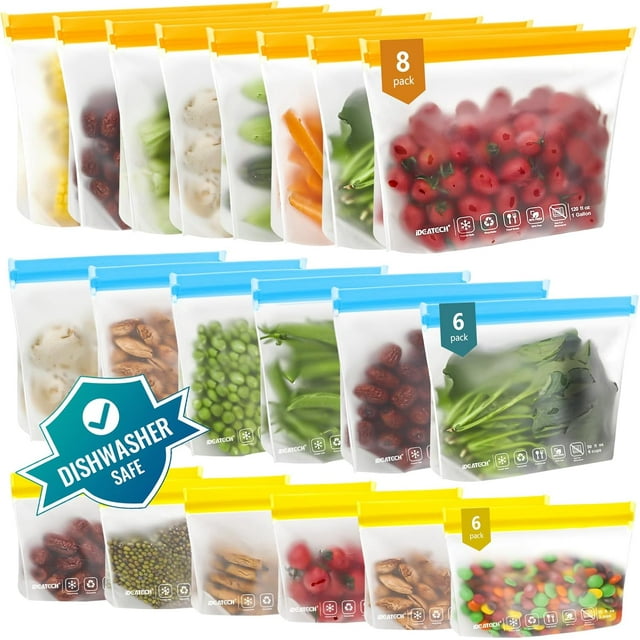 Reusable Storage Bags, Reusable Freezer Bags with Double Zipper (Reusable Ziplock Bags for Storage Lunch Bags)