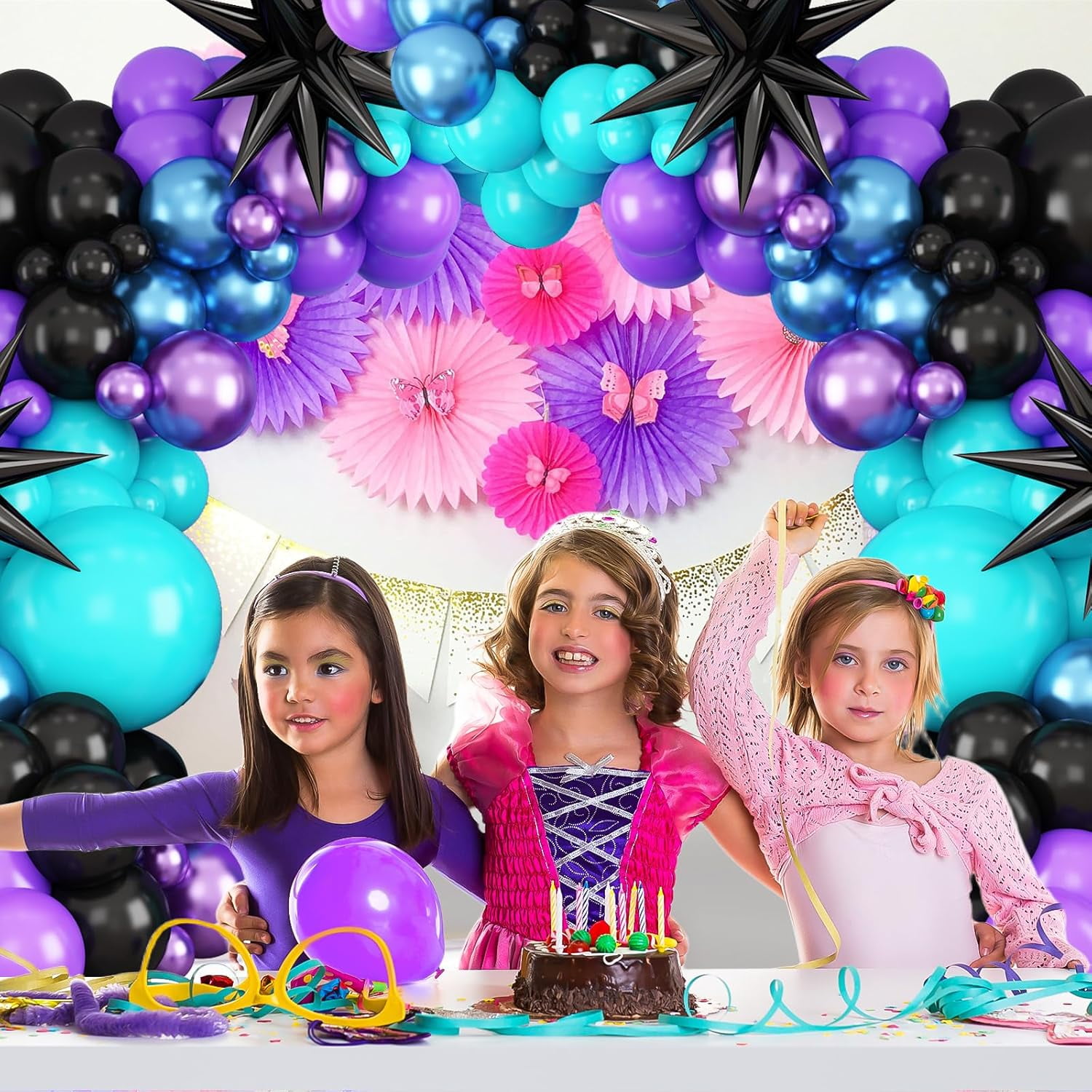 Black Purple Blue Balloon Arch Kit,Teal Balloon Garland with Star Foil Balloons for Kids Video Game Baby Shower Engagement Party Decorations