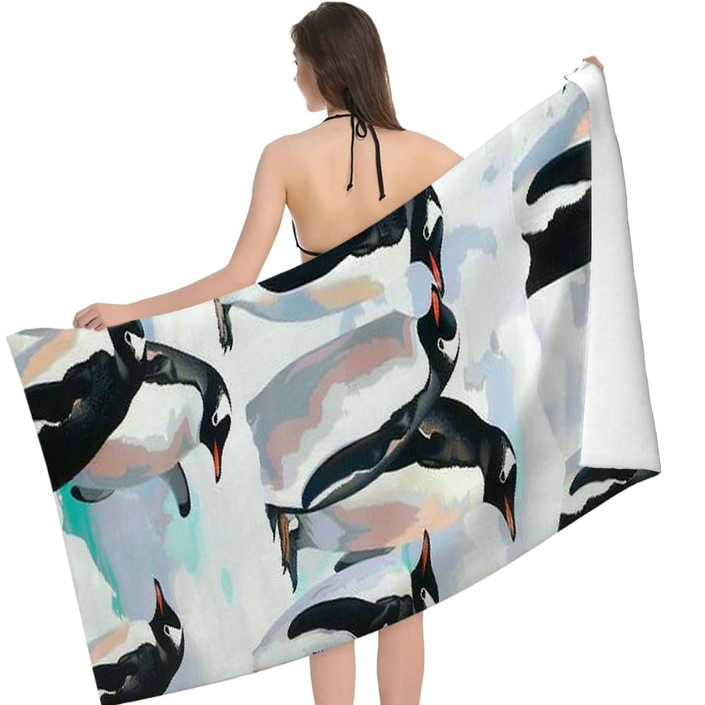 PHYHOO Watercolor Penguins Beach Towels Oversized Microfiber Beach Towel for Adults Extra Large Beach Towel Sand Free Towel for Kids,Men,Women,Boys,Girls 30x60in