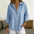 thumbnail image 2 of Cotton Linen Tops for Women - 2026 Summer Gauze Shirts Button Down V Neck Half Sleeve Blouses Dressy Casual Clothes, 2 of 8