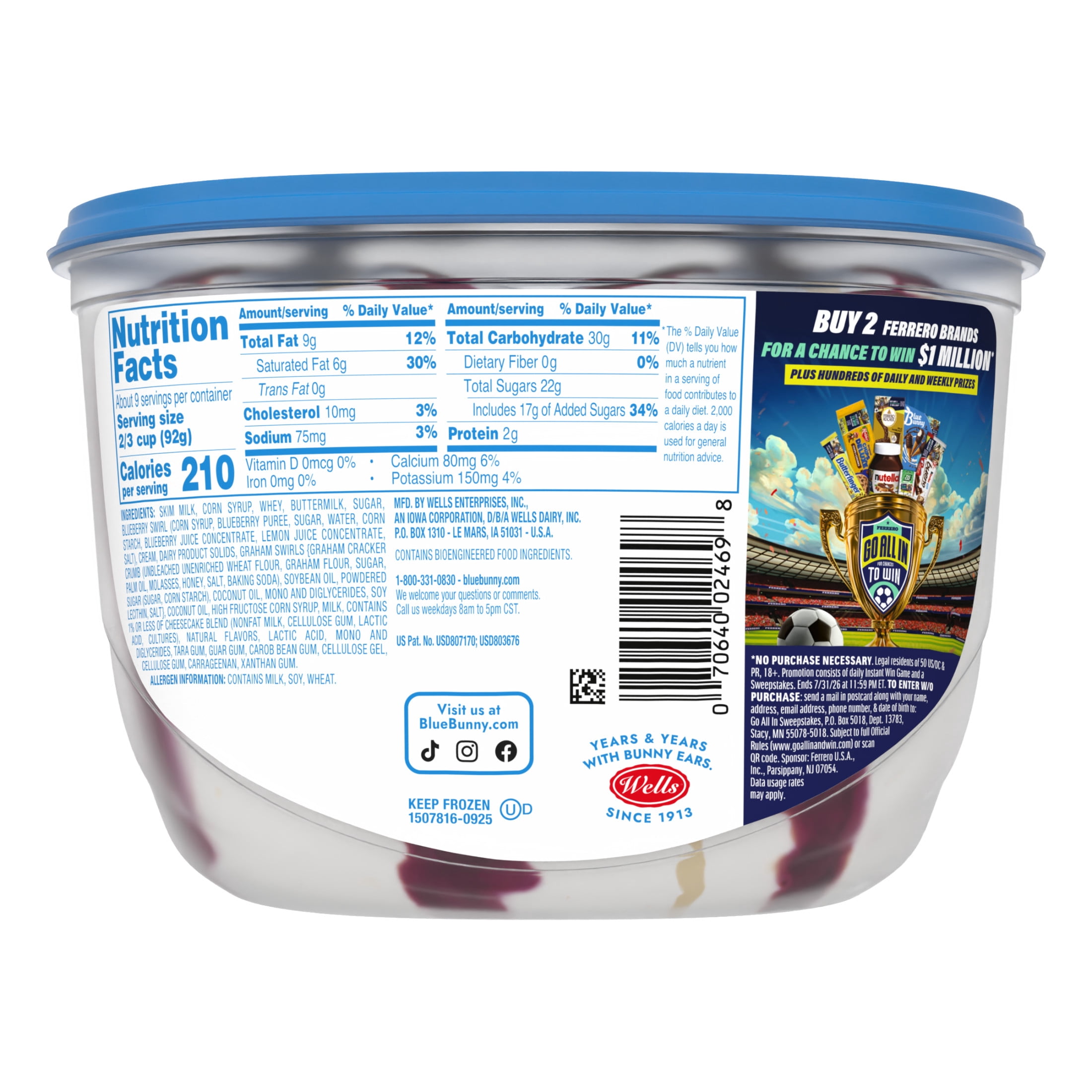 Blue Bunny Blu's Berry Cheesecake Blueberry Frozen Dessert, 46 fl oz Tub