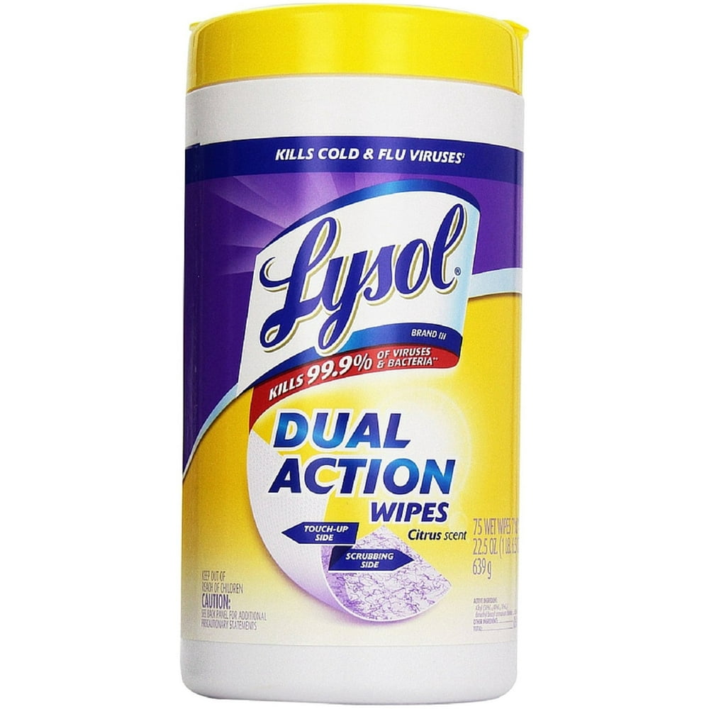 LYSOL Dual Action Disinfecting Wipes, Citrus Scent 75 ea (Pack of 3