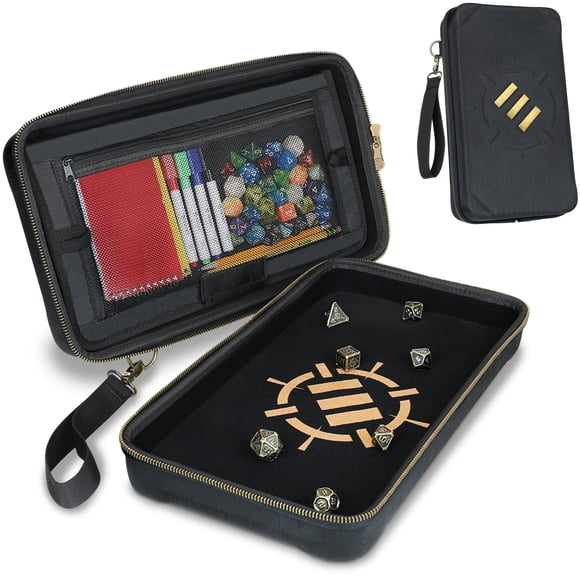 ENHANCE Boîte à dés de Table et Plateau Roulant - Support et Rangement pour jusqu'à 500 dés RPG avec Design Protecteur Robuste, Intérieur Doux et Poches Organisatrices (50