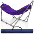 thumbnail image 1 of Tranquillo Hamac Double avec Support Capacité 550lb Acier Inoxydable Hamac Double avec Barre d'Écartement/support Robuste Flexible Portable, Extérieur Intérieur, Violet, 1 of 5