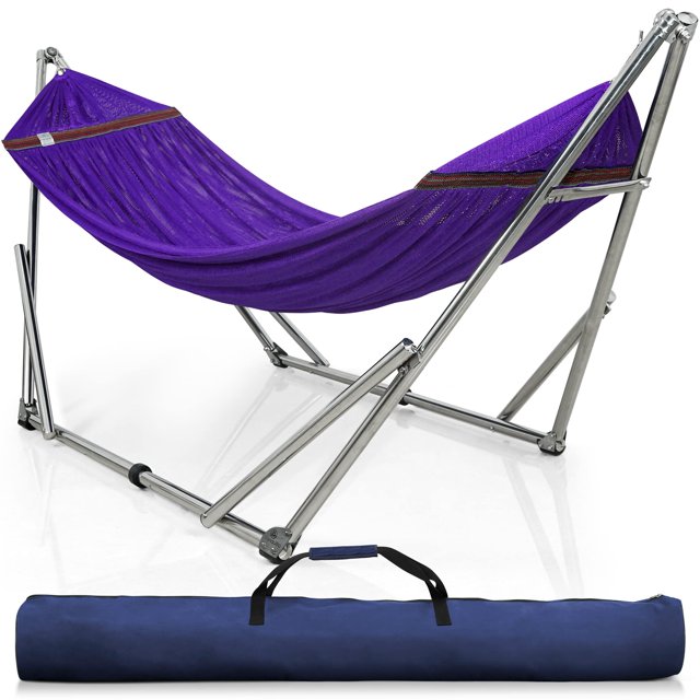 Tranquillo Hamac Double avec Support Capacité 550lb Acier Inoxydable Hamac Double avec Barre d'Écartement/support Robuste Flexible Portable, Extérieur Intérieur, Violet