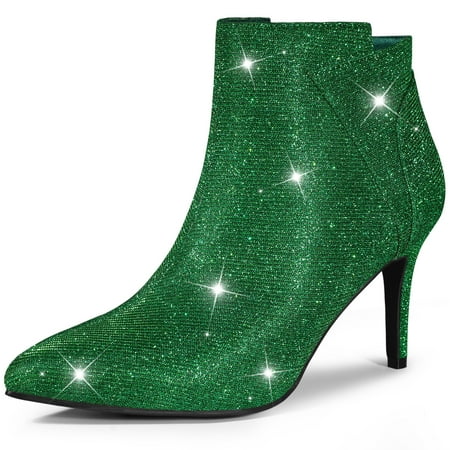 

Unique Bargains Women s Glitter Pointy Toe Zipper Stiletto Heel Ankle Boots