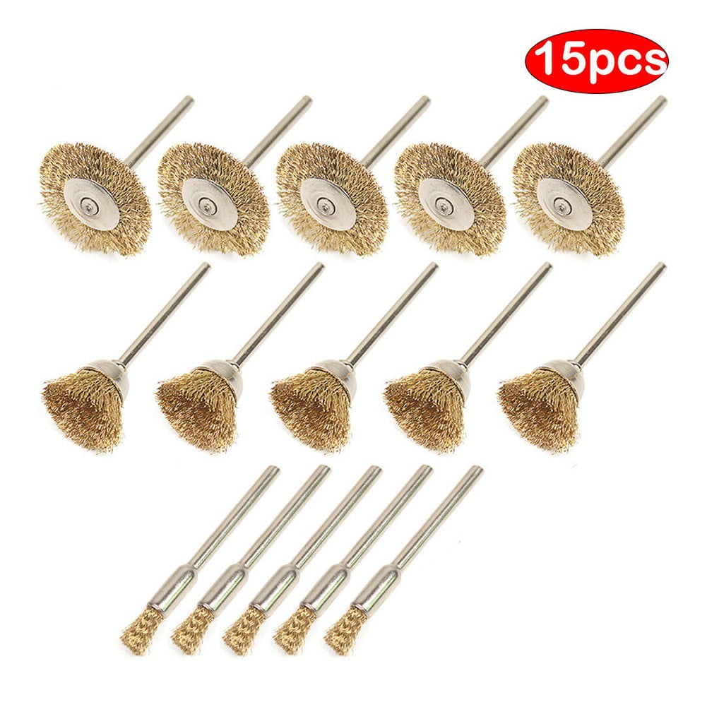 15PCS 1/8" Brass Steel Wire Brushes Accessories for Power Rotary Die Grinder 