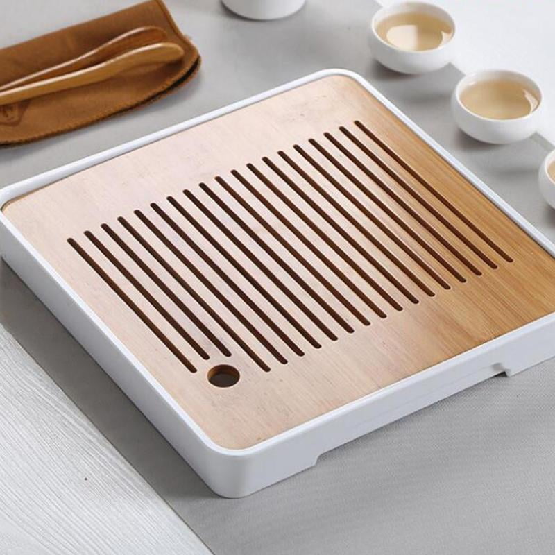 Square Bamboo Gongfu Tea Table Ceremony Serving Tray with Melamine Chassis 