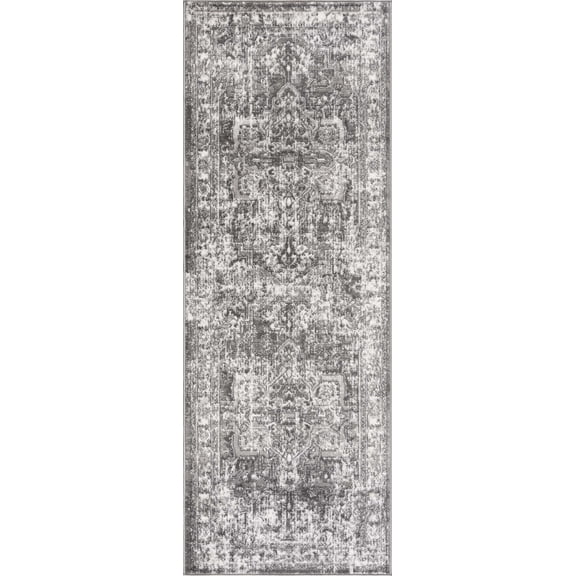 BoutiqueRugs Eddie Farmhouse Runner Rug - Dark Gray, Cream - 2'7" x 7'3" Runner