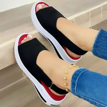 LoyisViDion Womens Sandals Clearance Women'S Summer Comfy Open Toe Ankle Strap Sandals Beach Casual Shoes Shallow Black 11(42)