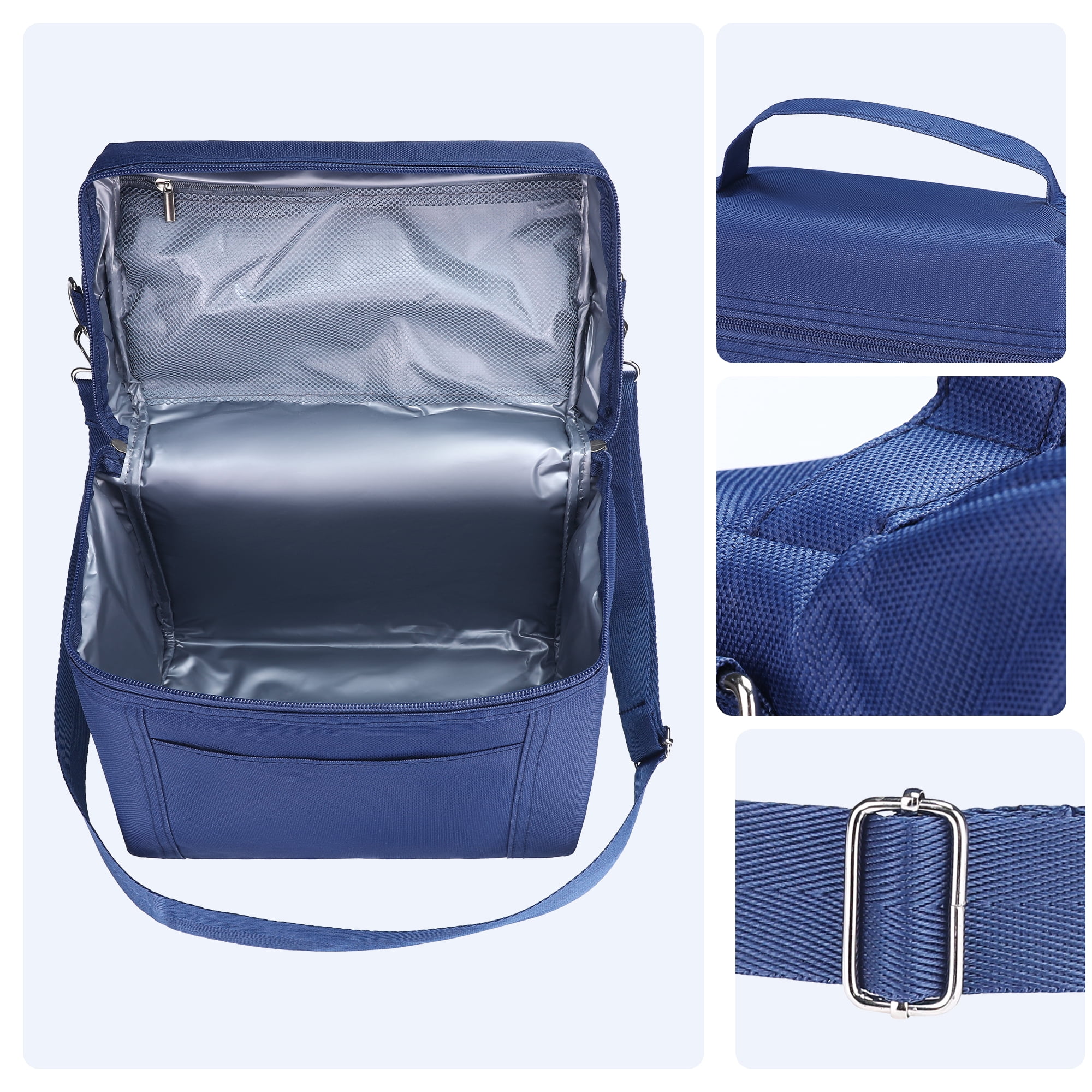 Unique Bargains Insulated Leakproof Lunch Bag for Work, Picnic Navy Blue 9.4*5.5*9.1in
