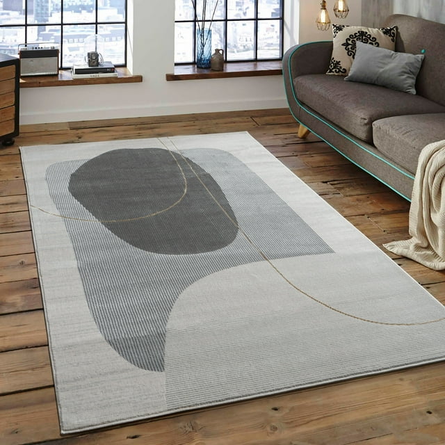LaDole Rugs 6x9 ft Modern Premium Area Rug | Luxury Carpet For Bedroom, Living Room, Kitchen, Dining, Indoor Floor Décor | Gold Grey