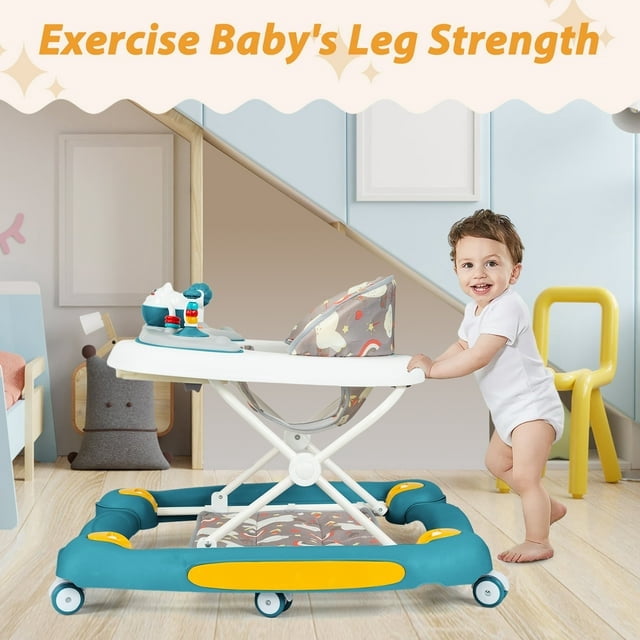 Activity Baby Walker for Girls and Boys, 5-in-1 Baby Walker with Music Toys, Height Adjustable, Green