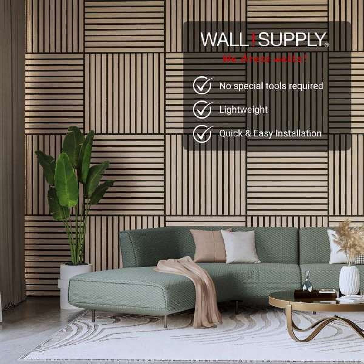 Wall!Supply UltrAcoustic Eco Tile in Natural Oak - 3D Acoustic Polystyrene Wall Panels - Easy DIY Installation – Natural Oak Wood Look Finish - Set of 6 Panels (10.87 sq ft)