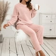thumbnail image 5 of BLOCLOALO 2 Piece Lounge Set Pullover Crewneck Sweater Women's Trousers of Pure Color Winter Plush Sweater Knitting Set Long Sleeve Tops Comfortable Lounge Sets Comfortable Lounge Sets Pink L, 5 of 9