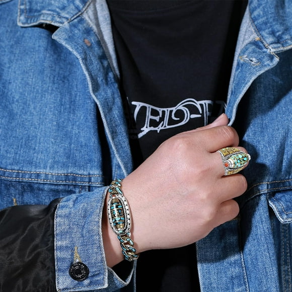 TopLLC Turquoise Six-character Mantra Nine-eyed Bead Bracelet Tibetan Style Six-character Mantra Bead Bracelet Feng Shui Bracelet For Men Women Bracelet Bracelet