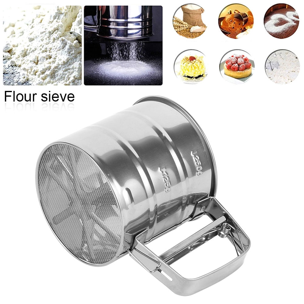 Laileya Hand Crank Flour Sifter Stainless Steel 3-Cup Measuring Sugar Powder Sieve Cup Kitchen Sifting Tool 