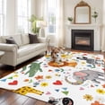 thumbnail image 3 of Area Rug 60×96in, Children's Day Lion Elephant Floor Carpet Living Room Rug, Giraffe Zebra Crocodile Non-Slip Welcome Mat Indoor Rugs for Bedroom Dining Room, 3 of 9