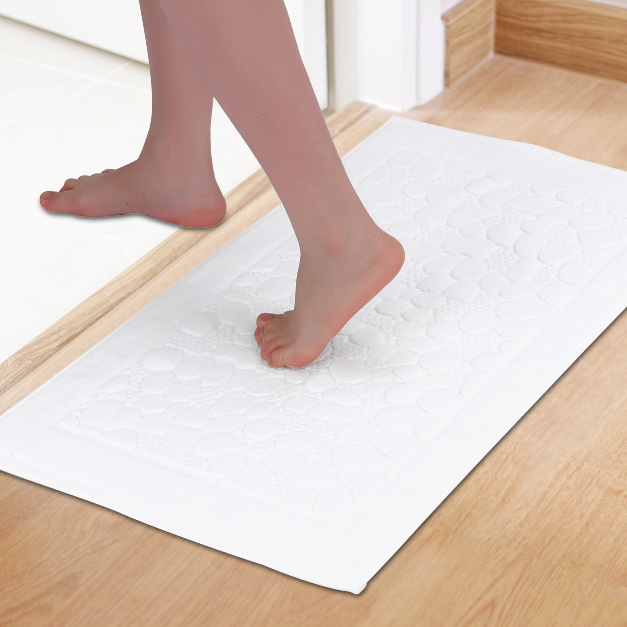 Unique Bargains Cotton Washable Mats Spa Style Bathroom Floor Rugs Thick Soft White