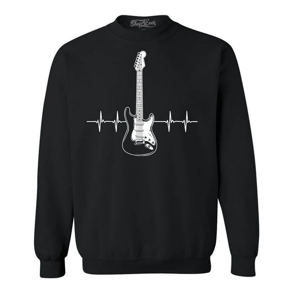 Shop4Ever Men's Electric Guitar Heartbeat Musician Crewneck Sweatshirt Small Black