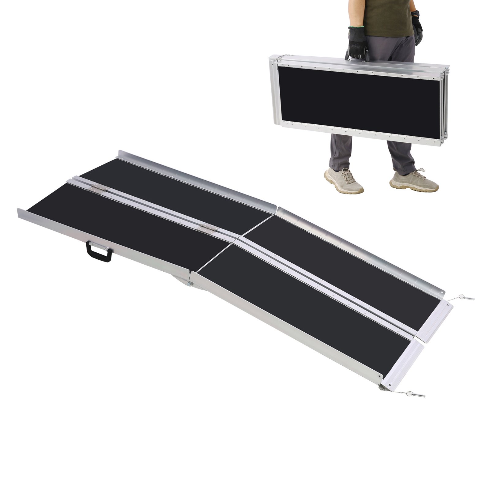5FT Portable Wheelchair Ramp, 600 lbs Capacity Foldable Aluminum Mobility Ramp with Non-Slip Surface for Wheelchairs, Scooters, Walkers, Steps, Stairs and Doorways
