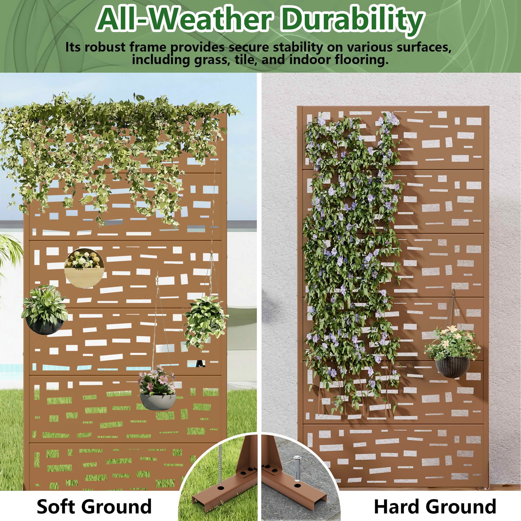 MAYEERTY 72X35" Metal Outdoor Brown Privacy Screen for Backyard & Garden, 6 Piece Set